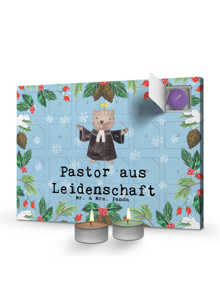 Adventskalender Pastor Leidenschaft mit Spruch in Eisblau