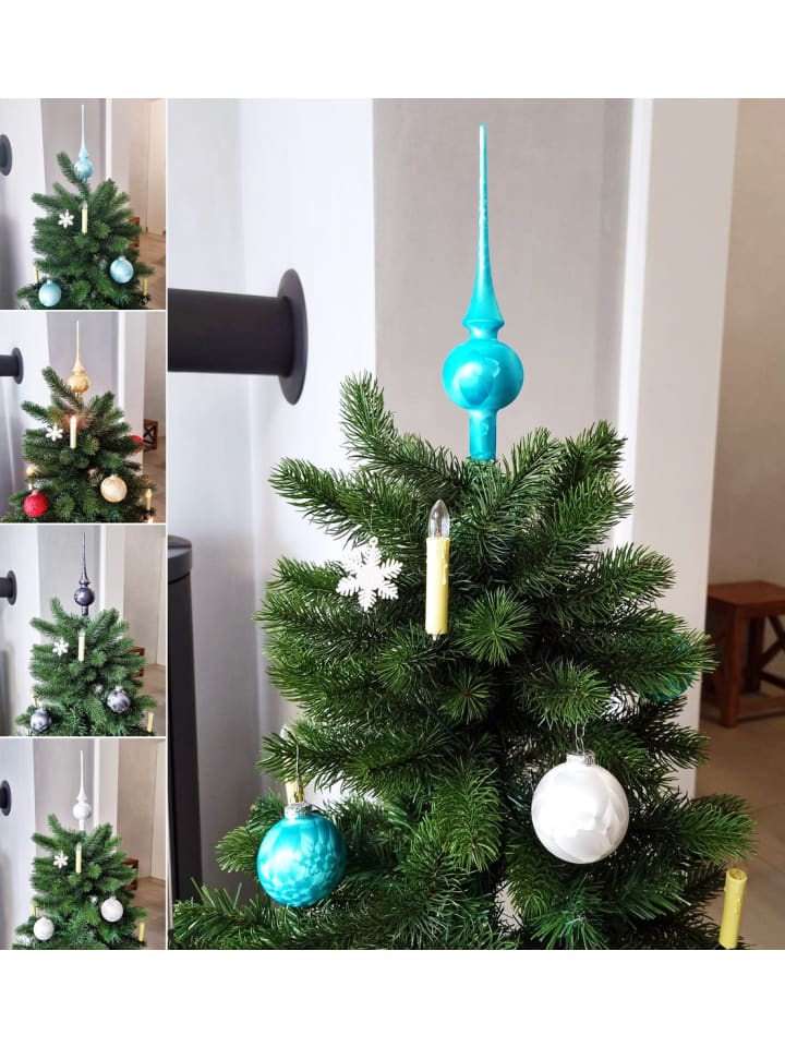 Glas Christbaumkugeln + Spitze in Türkis/Weiß