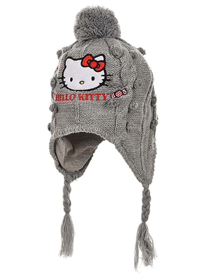 Mütze mit Zöpfen Hello Kitty in Grau