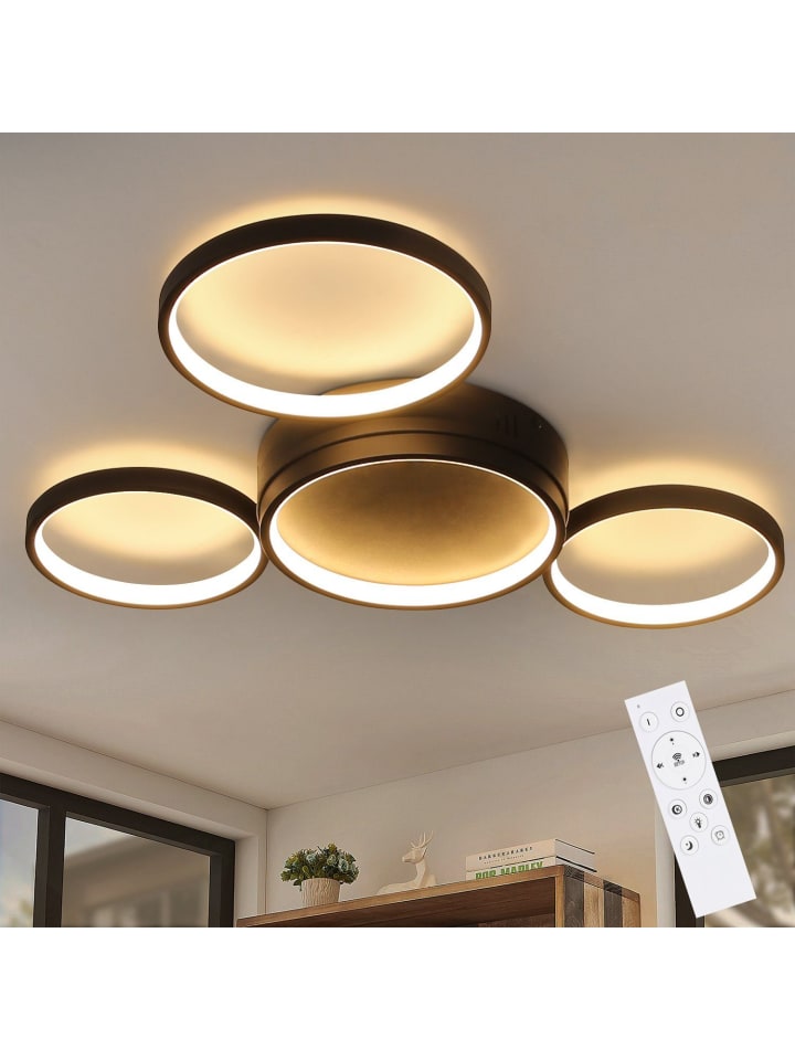 Deckenleuchte LED in schwarz 4-flammige Ringe dimmbar 52W Modern