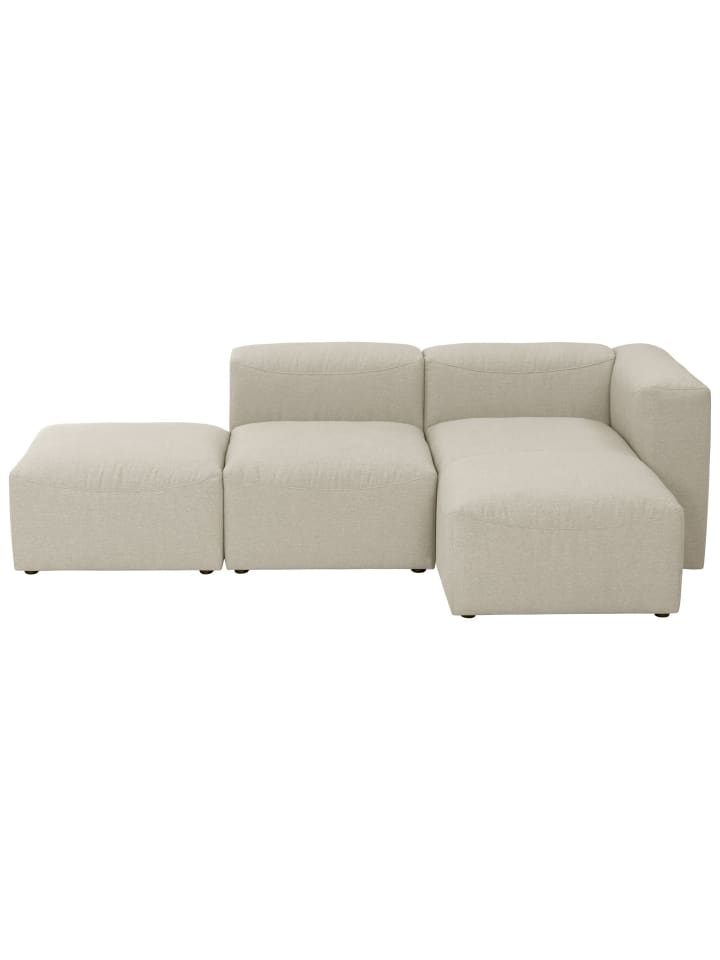 ECKSOFA mit Hocker links Kattrina Flachgewebe creme