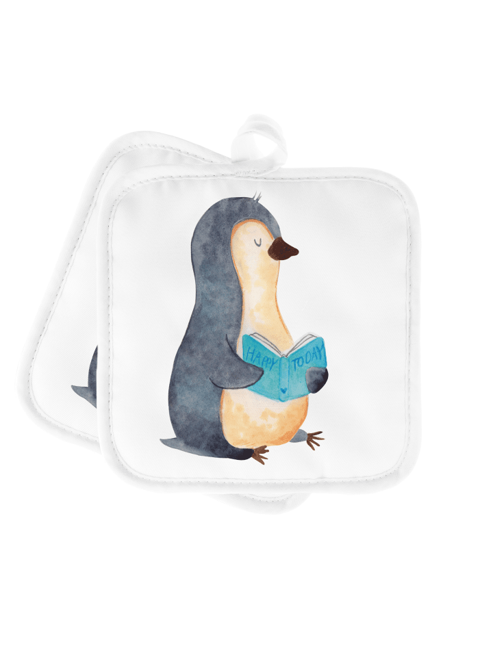 Topflappen Pinguin Buch ohne Spruch in Weiß