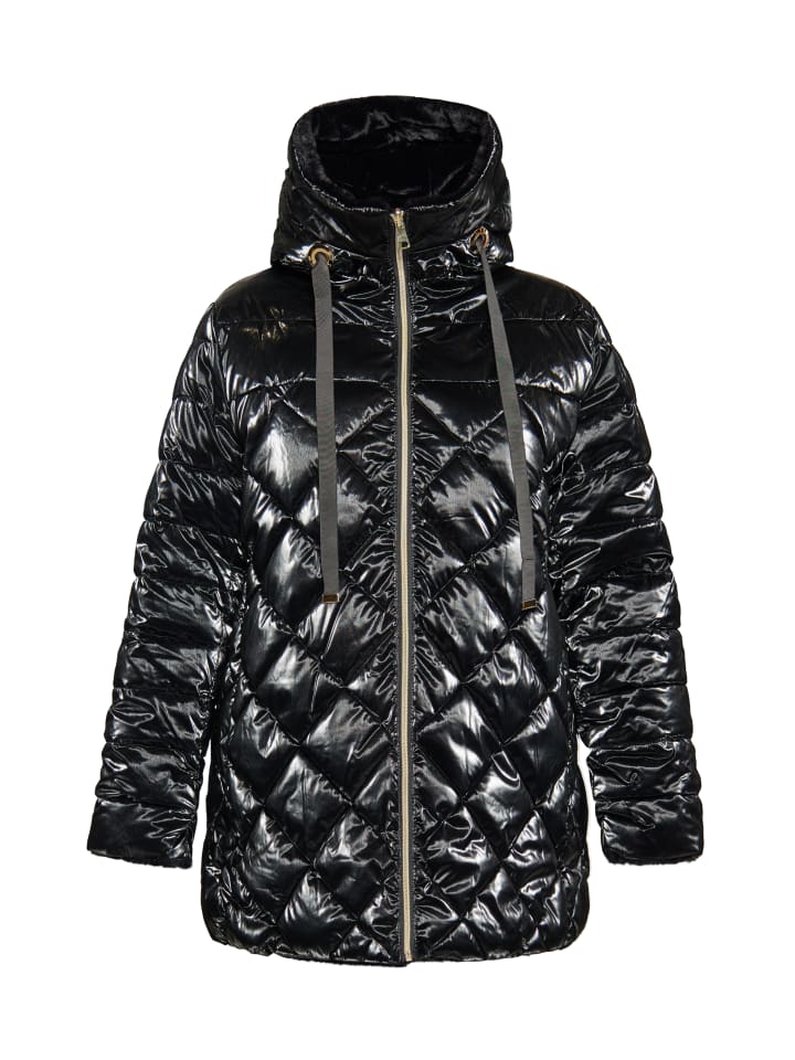 Women Langer Steppmantel in Schwarz