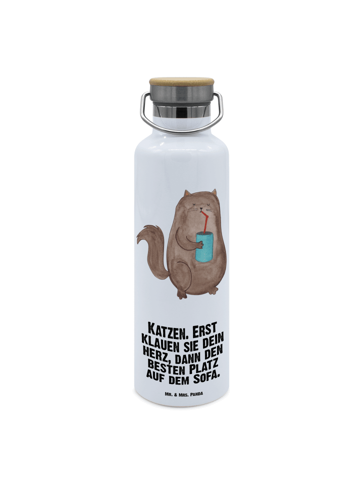 Wasserflasche Katze Dose mit Spruch in Weiß