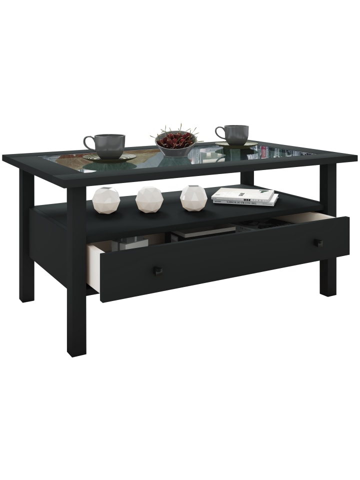 Holz Sofatisch Couchtisch Schublade Lingis L in Schwarz