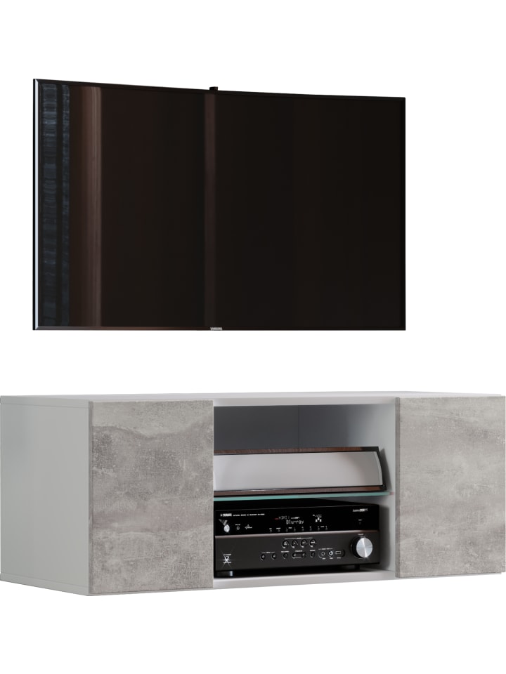 TV Wand Hänge Lowboard Fernsehschrank Jusa 115 in Weiß / Beton-Optik
