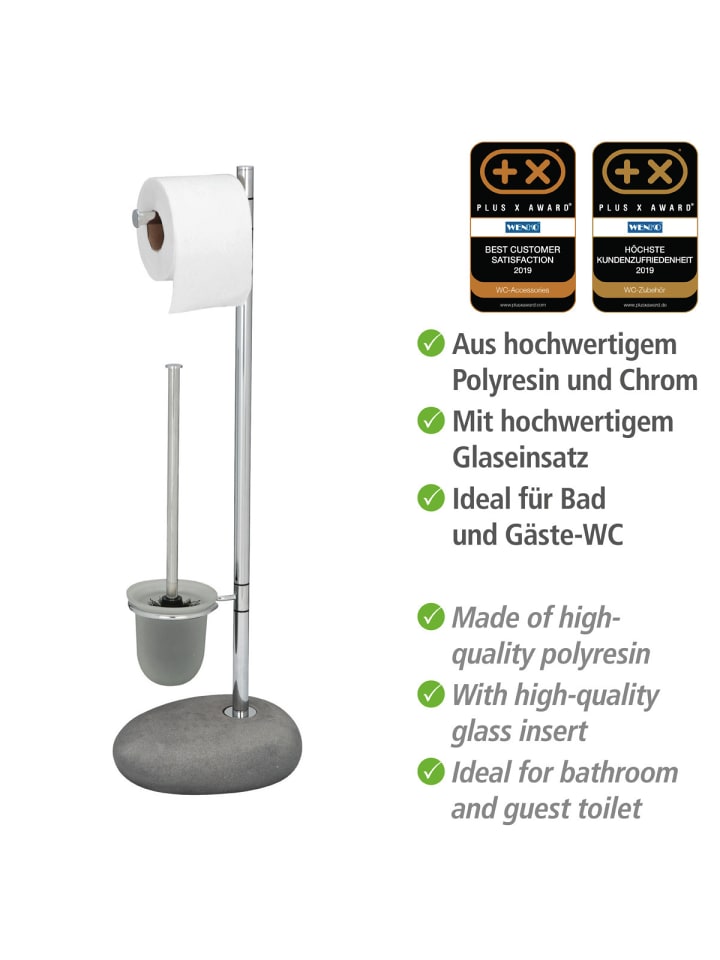 Stone Grey WC-Garnitur in Pebble limango Stand günstig Wenko | Chrom kaufen