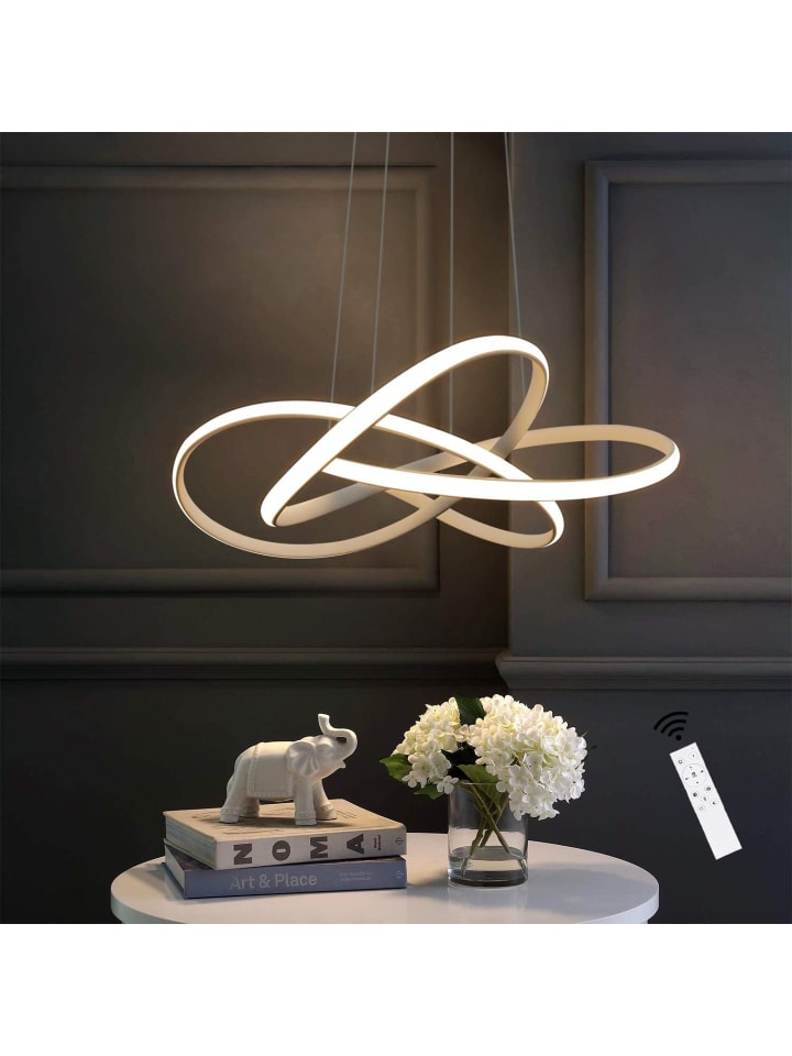 LED Pendelleuchte in weiß Modern 62W Dimmbar mit Fernbedienung L 62cm