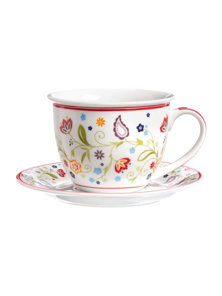 Milchkaffee Tasse mit Untertasse Shanti in Bunt 350 ml