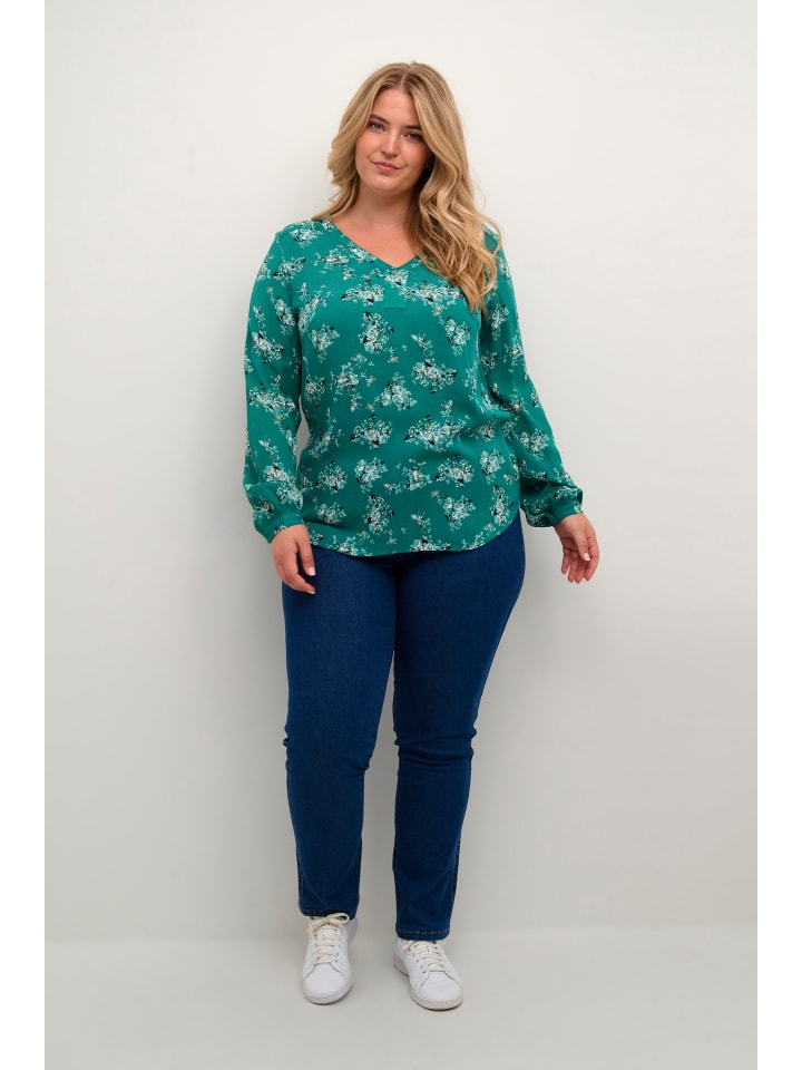 Bluse langarm KCami Regular fit in Green Detailed Flower Print