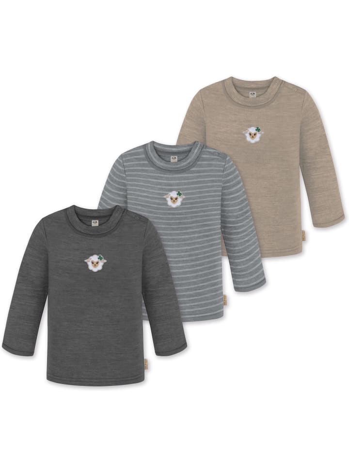 3er Pack Baby Merino Longsleeve Taupo in Beige/Grau/Anthrazit