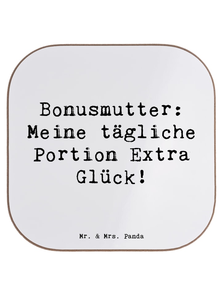 Untersetzer Bonusmutter Glück mit Spruch in Weiß
