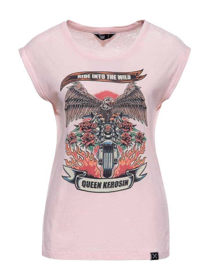 Queen Kerosin T-Shirt Ride Into The Wild in rosa
