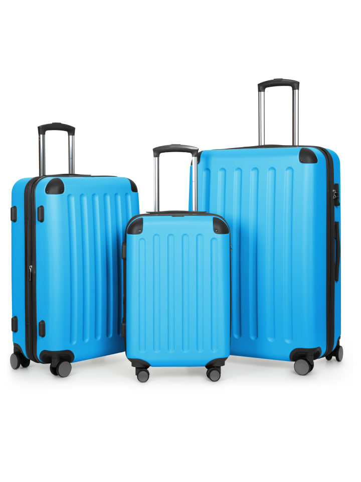 Spree - 3er Koffer-Set Trolley Gepäckset, TSA, 4 Rollen (S, M & L) in Cyanblau
