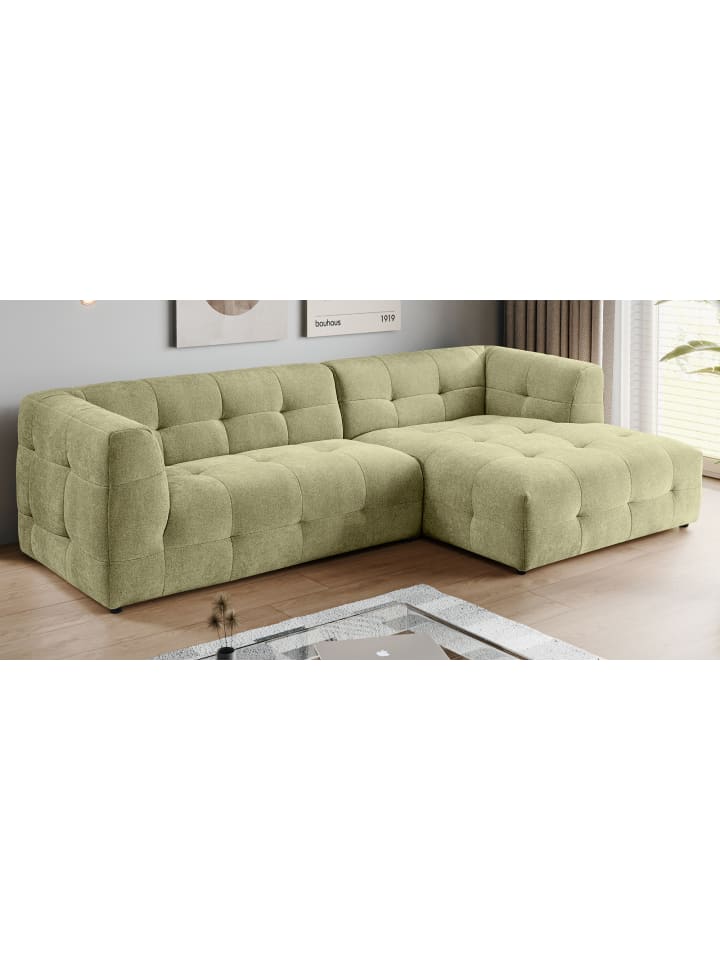 Sofa grün Webstoff 292 x 161 cm, Ecksofa 5-Sitzer, L-Sofa Ottomane rechts