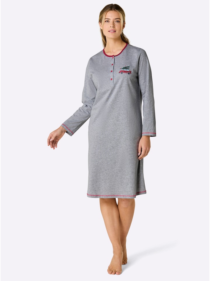 Sleepshirt in grau-meliert-rot