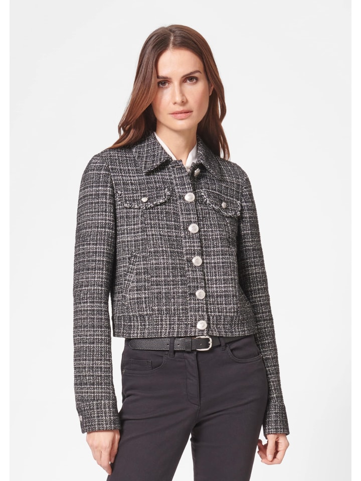 Kurze Tweedjacke in schwarz / weiß