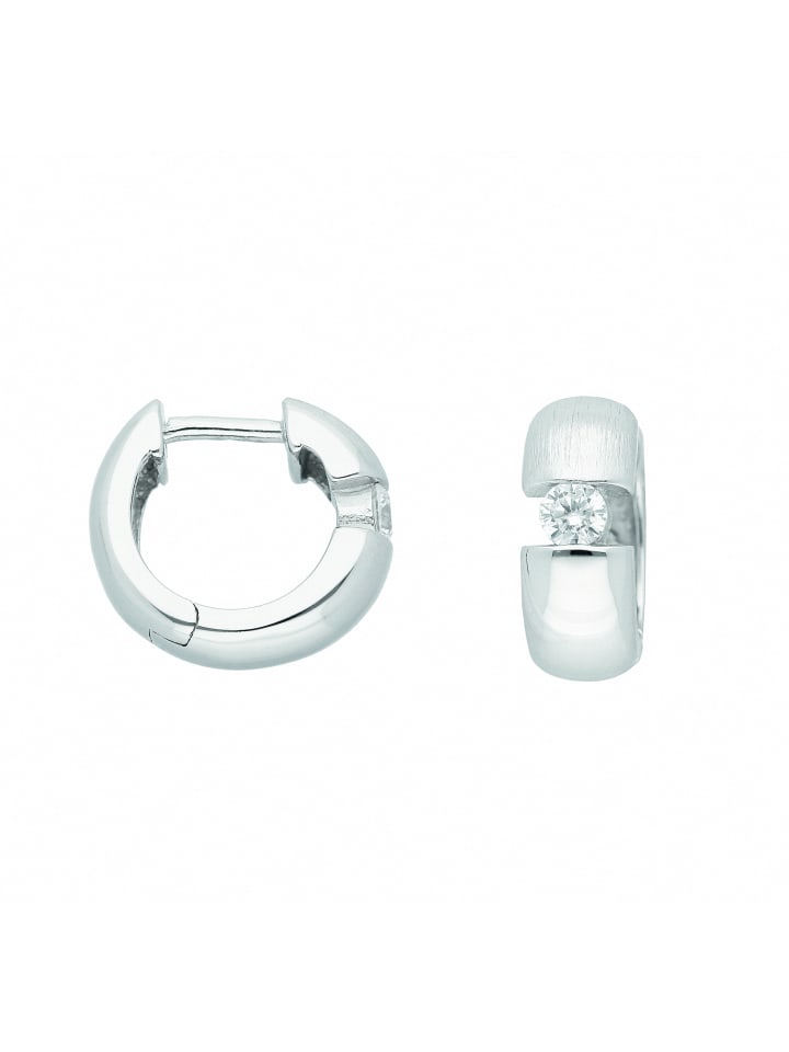 Damen 925 Silber Ohrringe / Creolen mit Zirkonia Ø 12,9 mm in silber