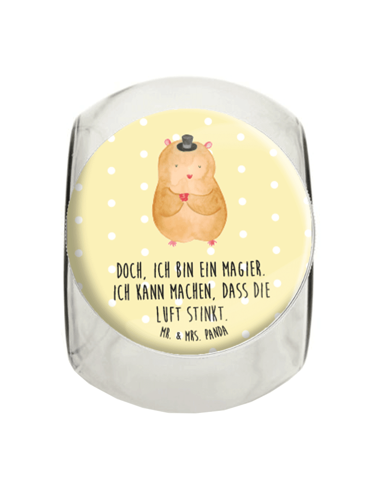 Bonbonglas Hamster Hut mit Spruch in Gelb Pastell