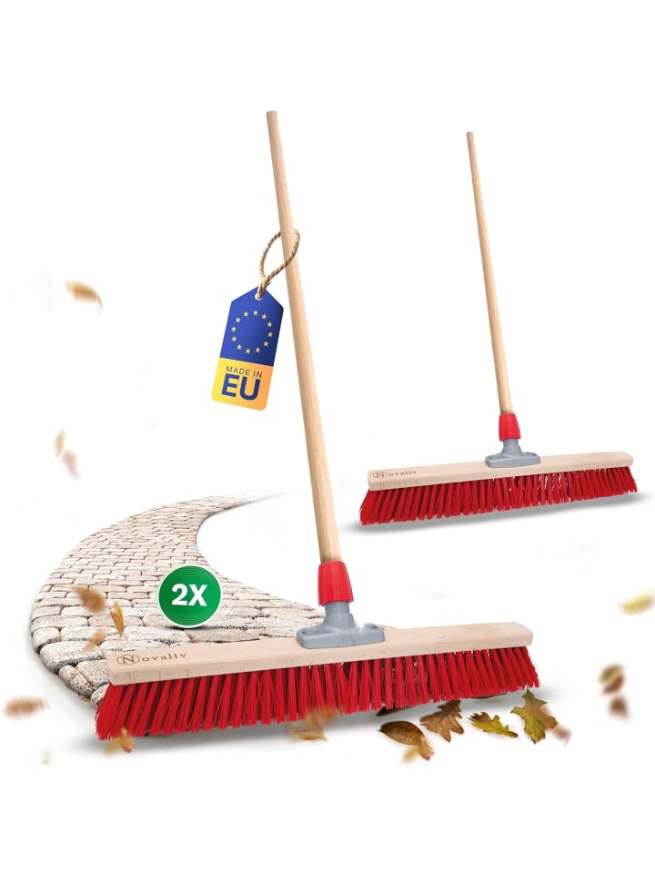 2X Strassenbesen mit Stiel 60 cm I Holz I Elaston rot I Grob Industrie in Rot