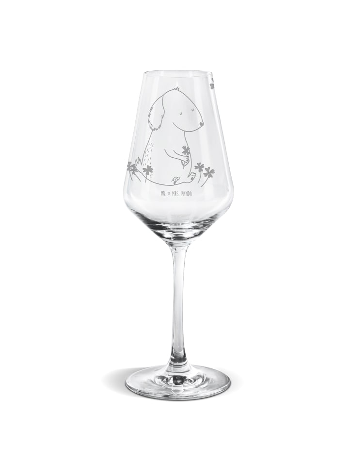 Weißwein Glas Hund Kleeblatt ohne Spruch in Transparent