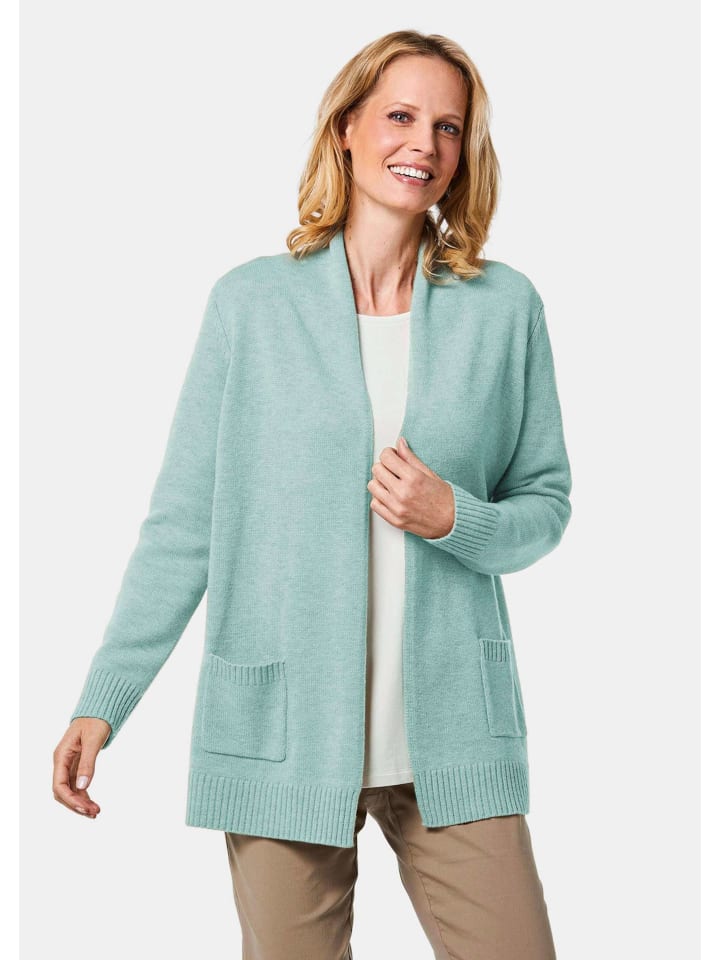Kurzgröße: Langarm Cardigan aus Merino in jade / melange