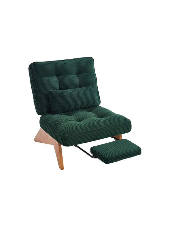 Loungesessel mit Fußstütze mit Lendenkissen und Holzbeinen in Grün