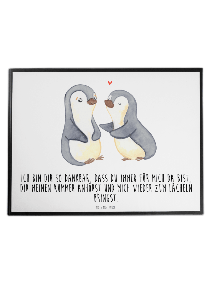 Schreibunterlage Pinguine trösten mit Spruch in Weiß