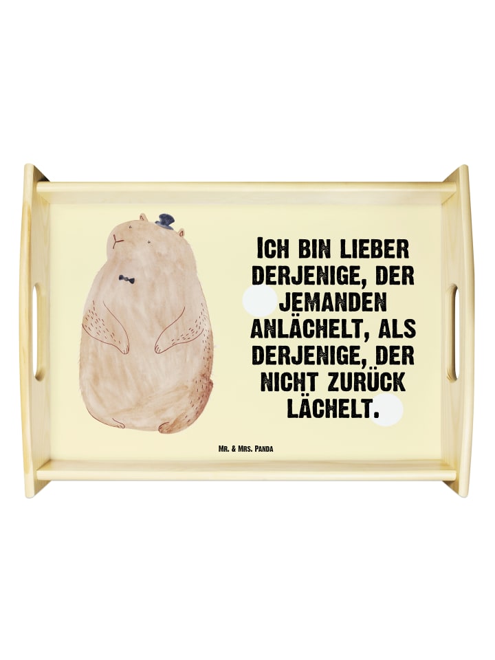 Tablett Murmeltier mit Spruch in Gelb Pastell