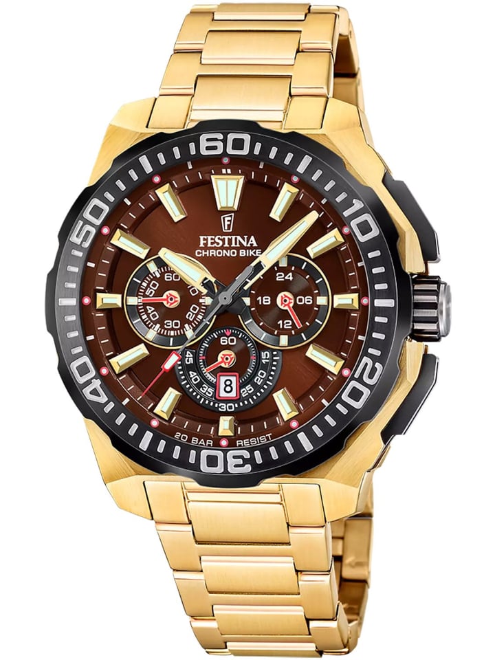 Herren-Armbanduhr Chronograph Goldfarben/Braun