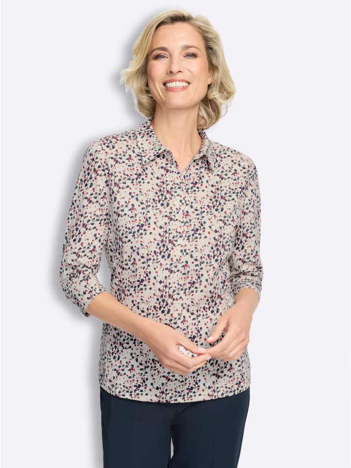 Poloshirt in champagner-dunkelblau-bedruckt