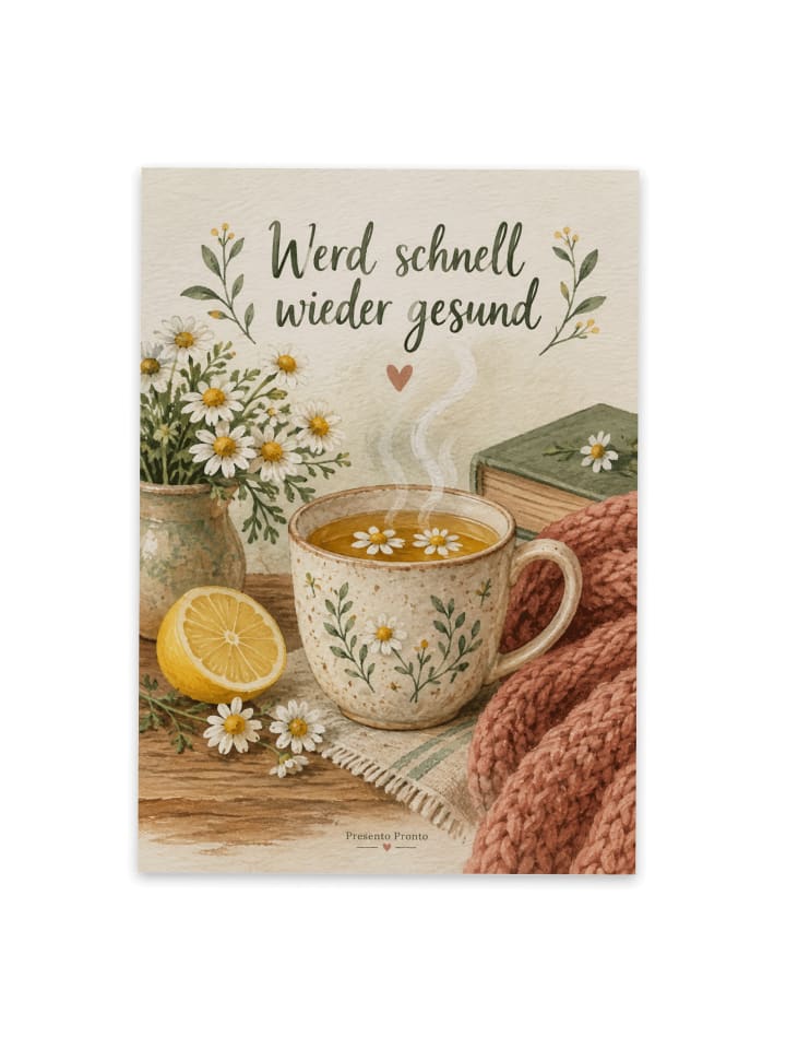 Ansichtskarte Kamille tröstlich Design mit Spruch in Weiß