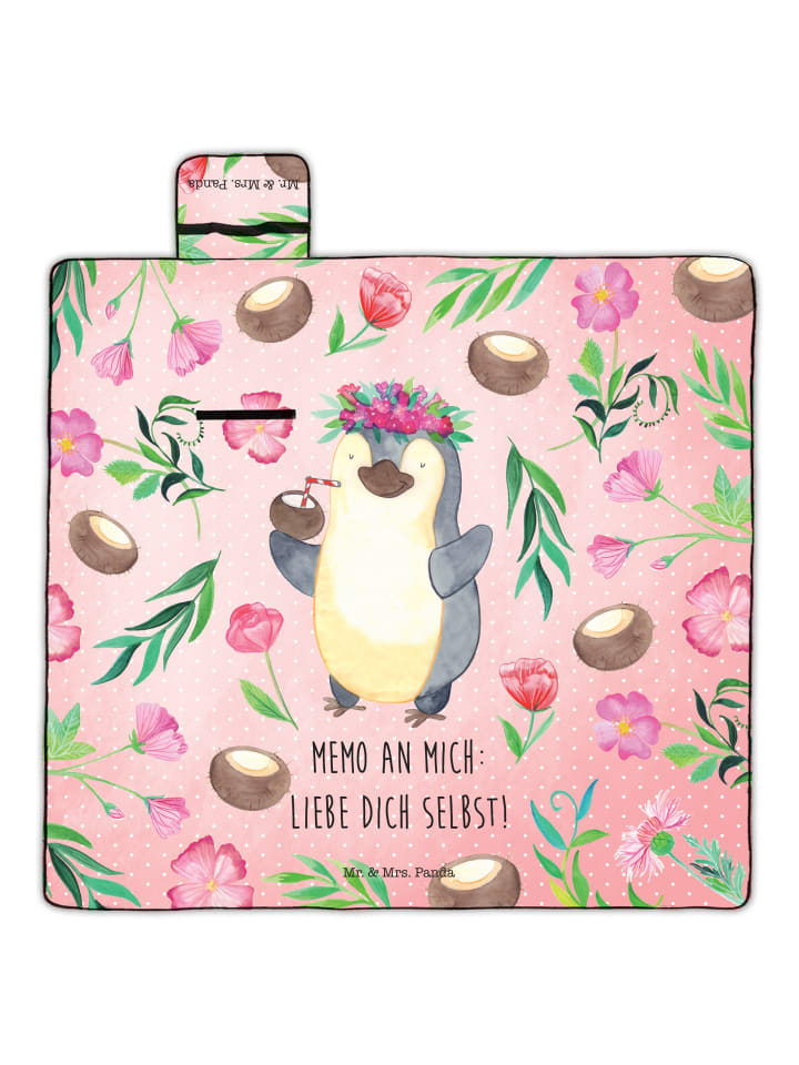Picknickdecke Pinguin Kokosnuss mit Spruch in Bunt