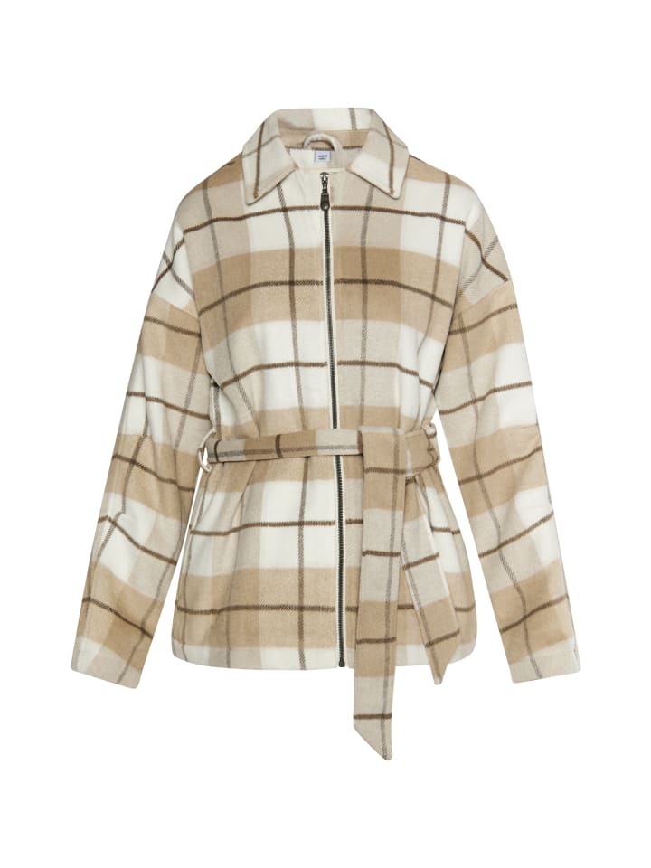 Damen Übergangsjacke Mit Karomuster in Karo Beige Wollweiss