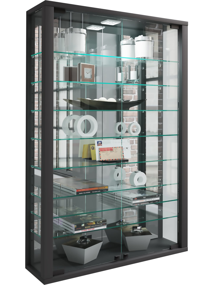Wandvitrine Glasvitrine Vitrosa Mini Spiegel in Schwarz