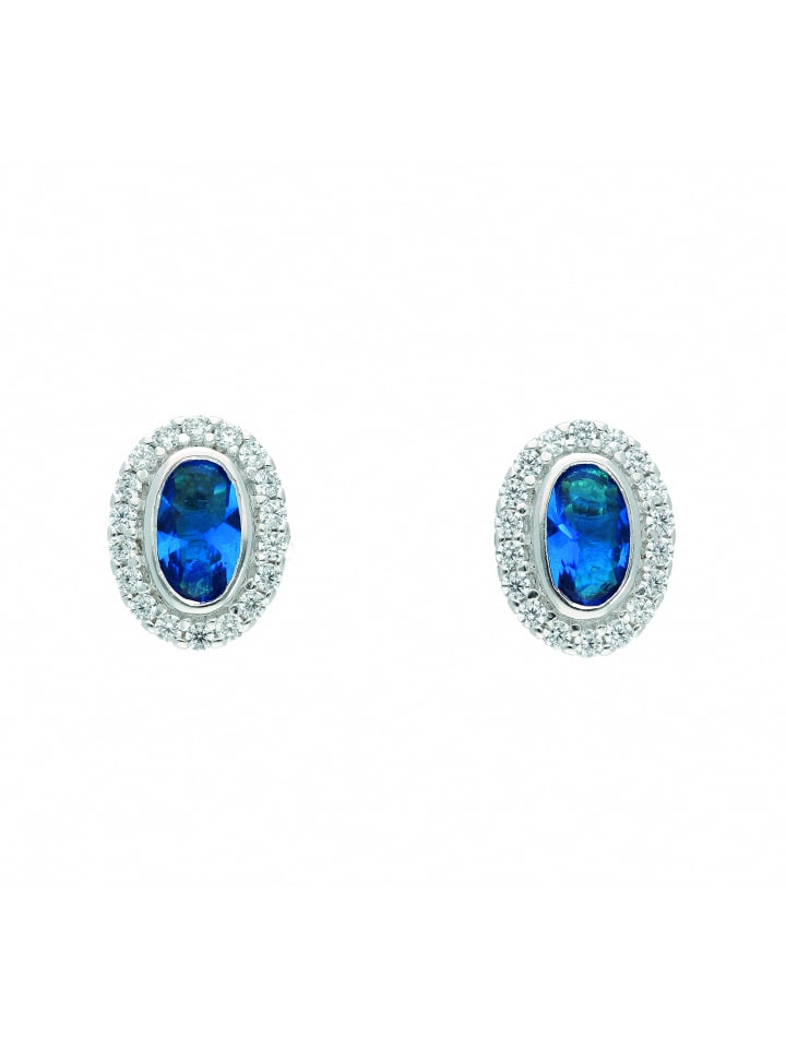 Damen 925 Silber Ohrringe / Ohrstecker mit Zirkonia in blau