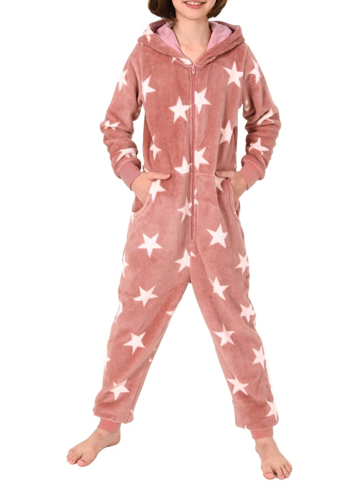 Jumpsuit Overall Schlafanzug Pyjama langarm Sternen - 50889 in rose
