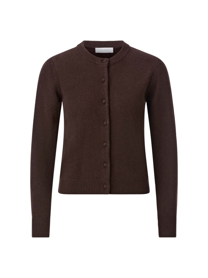 Crew Neck Cash Long Sleeve Cardigan in Chocolate Torte