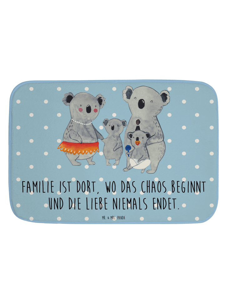 Badezimmerteppich Koala Familie mit Spruch in Blau Pastell