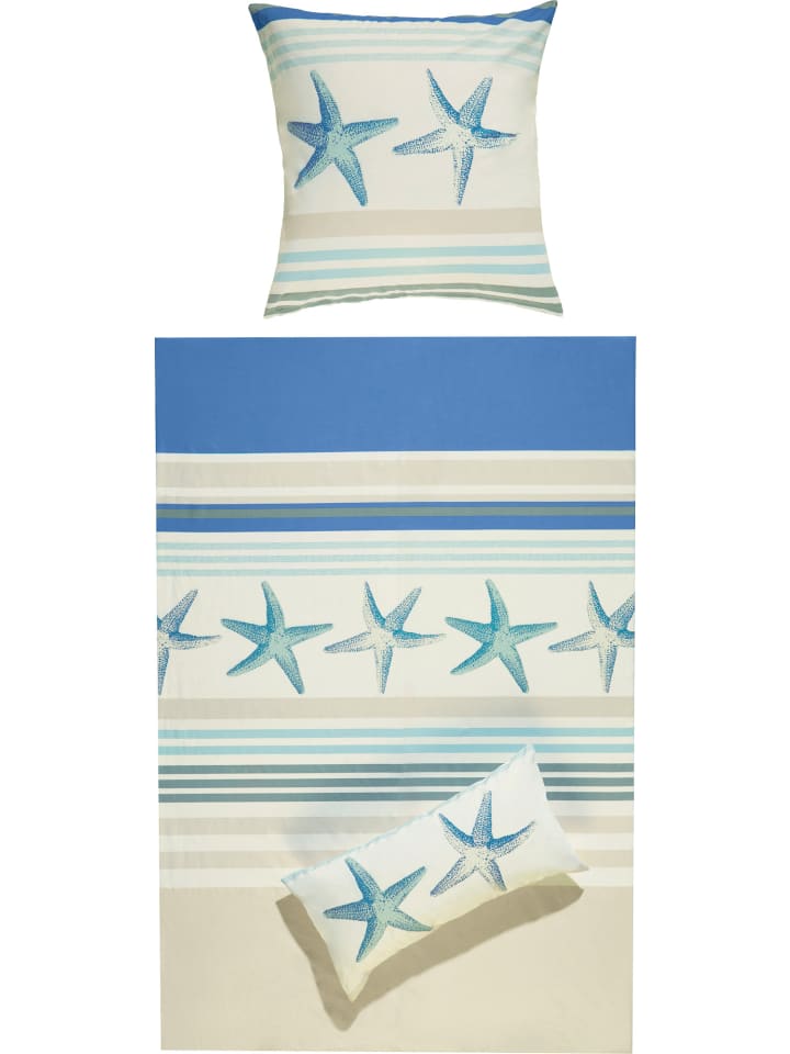 Renforcé Bettwäsche in blau-beige
