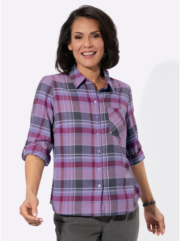 Flanell-Bluse in orchidee-lavendel-kariert
