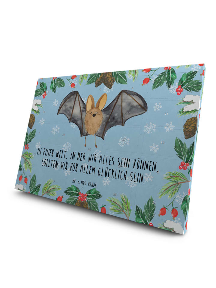 Advents-Teekalender Fledermaus Flügel mit Spruch in Eisblau