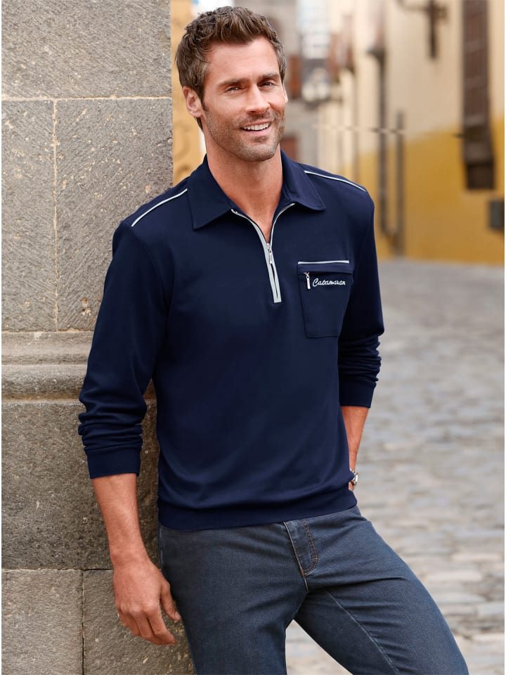 Langarm-Poloshirt in marine