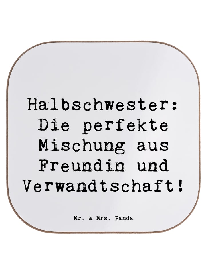 Untersetzer Halbschwester Glück mit Spruch in Weiß