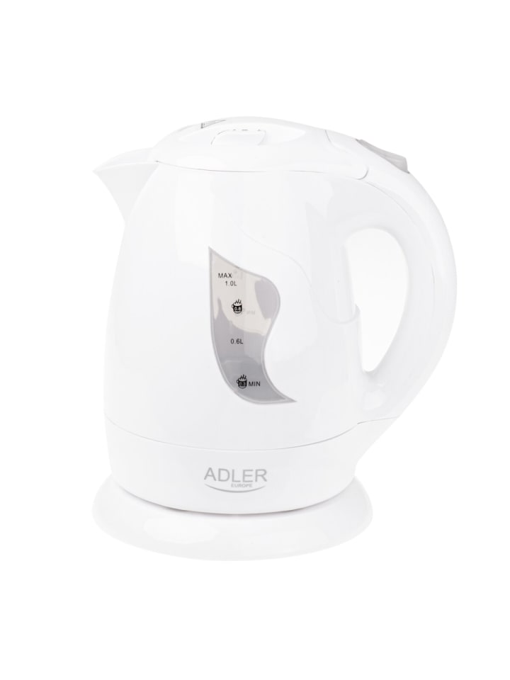 Adler AD 08 Wasserkocher 850 W - 1 L, 360° drehbar, Weiß in Weiß