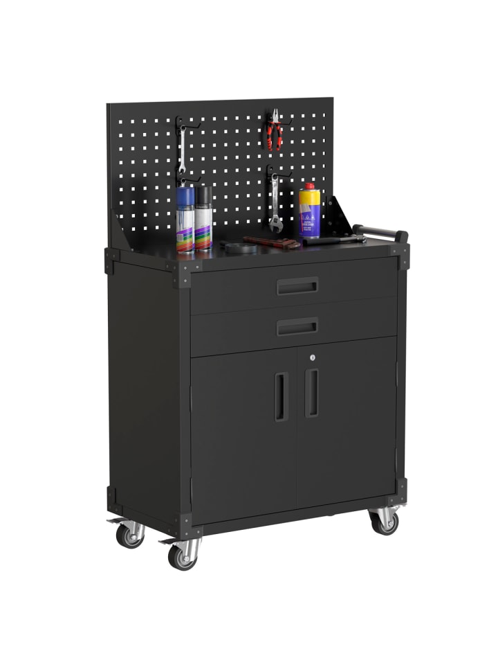 Werkzeugwagen mit Rückwand in Schwarz 90x80x42cm