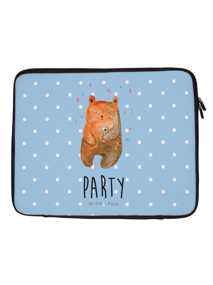Laptophülle Bär Party mit Spruch in Blau Pastell