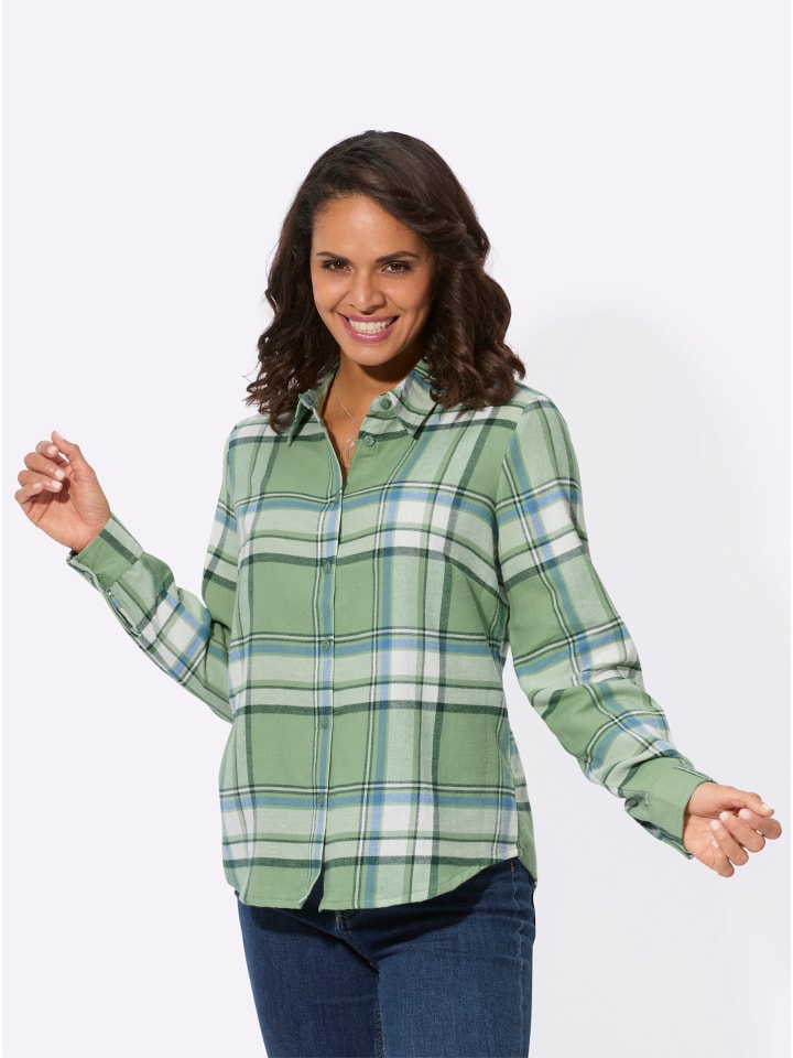 Karo-Bluse in eucalyptus-mittelblau-kariert