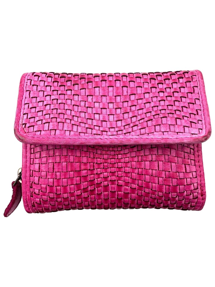 Geldbörse Leder fuchsia pink Damen ca. 12cm ca. 10cm