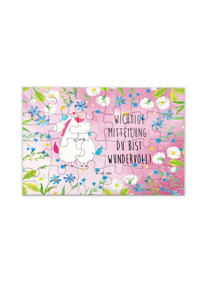 Puzzle Einhorn Mitteilung mit Spruch in Rot Pastell